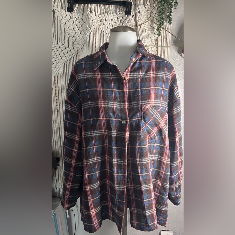 Chocolate women 's Plaid Shirt - Blue and Red